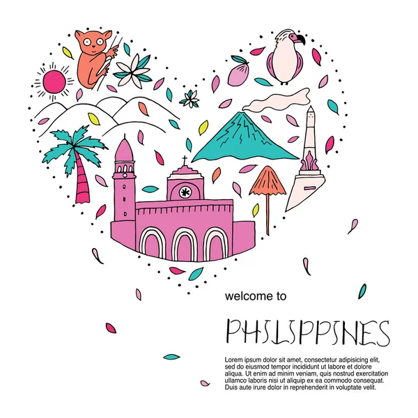Hjärtat med symboler för Filippinerna. — Stock vektor