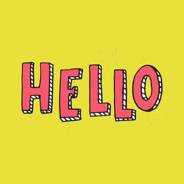 Hello volumetric lettering. Funny handdrawn typography on yellow — Stock Vector