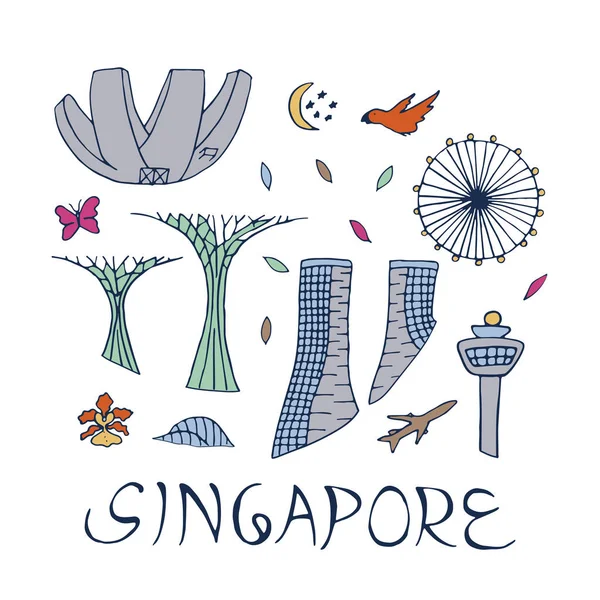 Isolierte Vektorsymbole mit Symbolen der Singapore. — Stockvektor