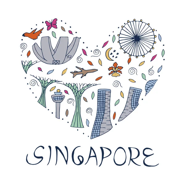 Культура Архитектура Сингапура Концепция Круглого Дизайна Векторная Иллюстрация — стоковый вектор