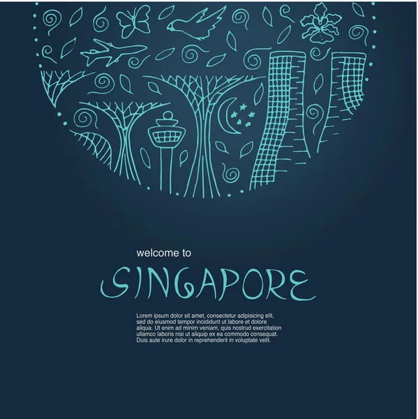 Welcome to Singapore. Symbols of Singapore. — Stock Vector