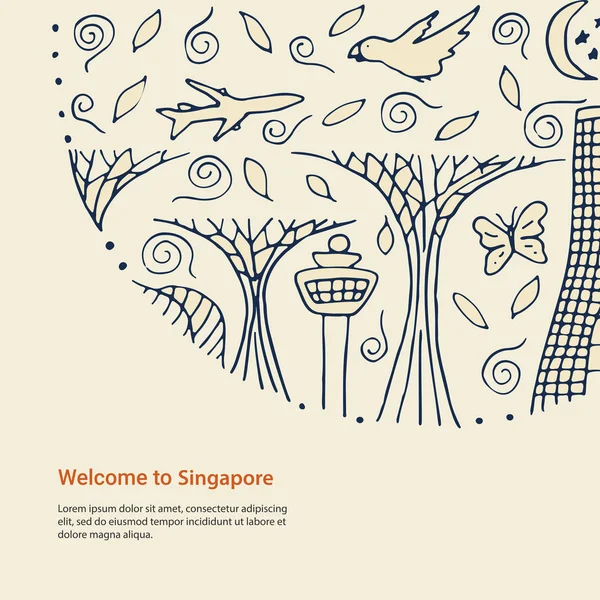 Benvenuto a Singapore. Simboli di Singapore . — Vettoriale Stock