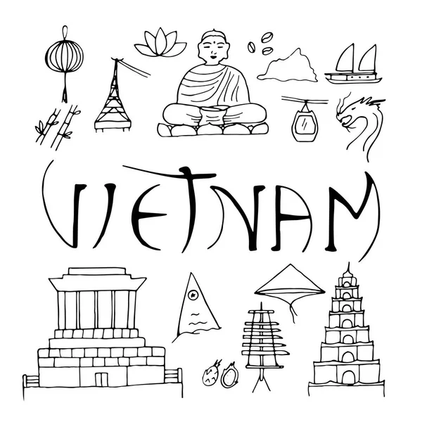 Hlavní symboly Vietnamu izolovaných na bílém pozadí. — Stockový vektor