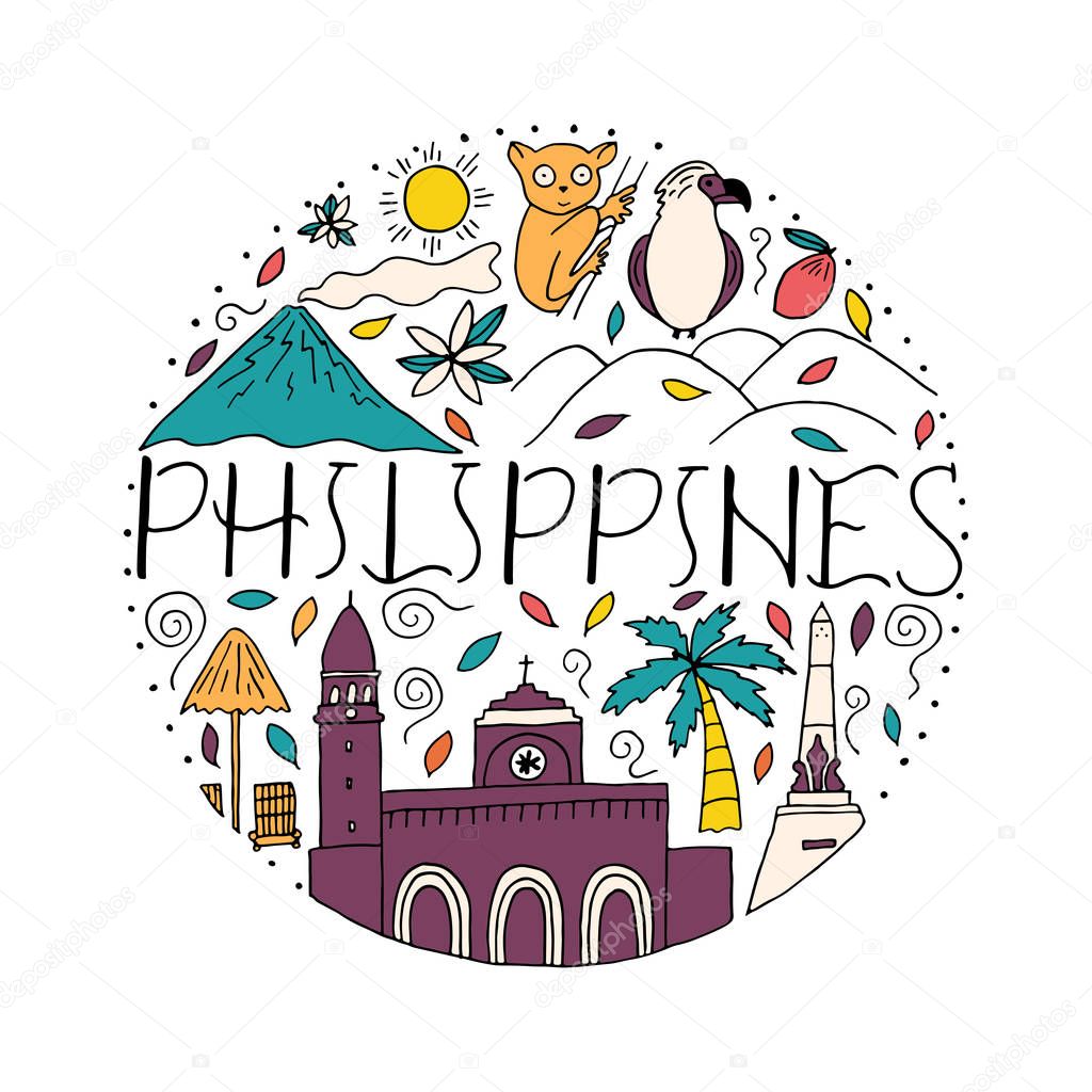 National symbols of Philippines in circle shape. 