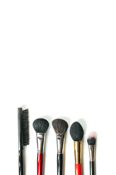 stock image Top view professional make-up brushes isolated white background