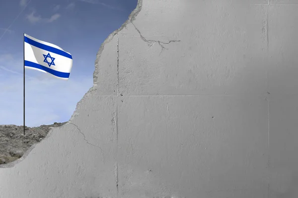 Bandera israelí detrás de un muro de hormigón . — Foto de Stock