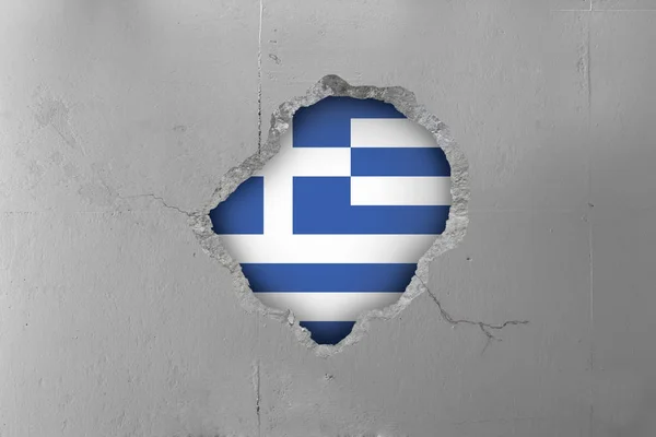 Beton bir duvarın arkasında Yunan bayrağı. — Stok fotoğraf