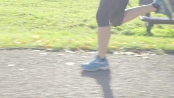 Middelbare Leeftijd Kaukasische Vrouw Hardlopen Cross Country Cardiotraining Een Park — Stockvideo