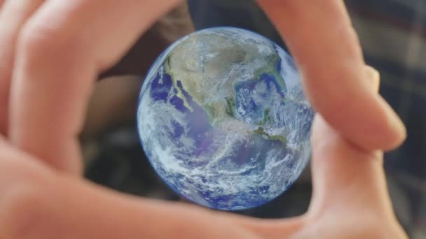 Caucasian Man Framing Earth His Hands Screen Themes Earth Preservation — 비디오