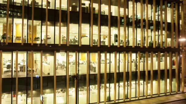 2015年1月 一个办公大楼外墙在夜间的时间 揭示了办公室工作人员的日常活动 — 图库视频影像
