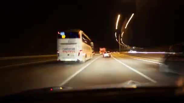 Punkt Widzenia Timelapse Samochodu Jadącego Przez Tunel Nocy — Wideo stockowe