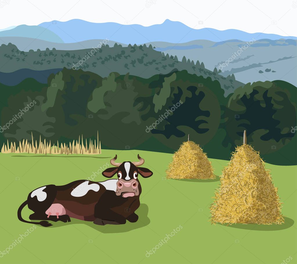 Mountain landscape with cow