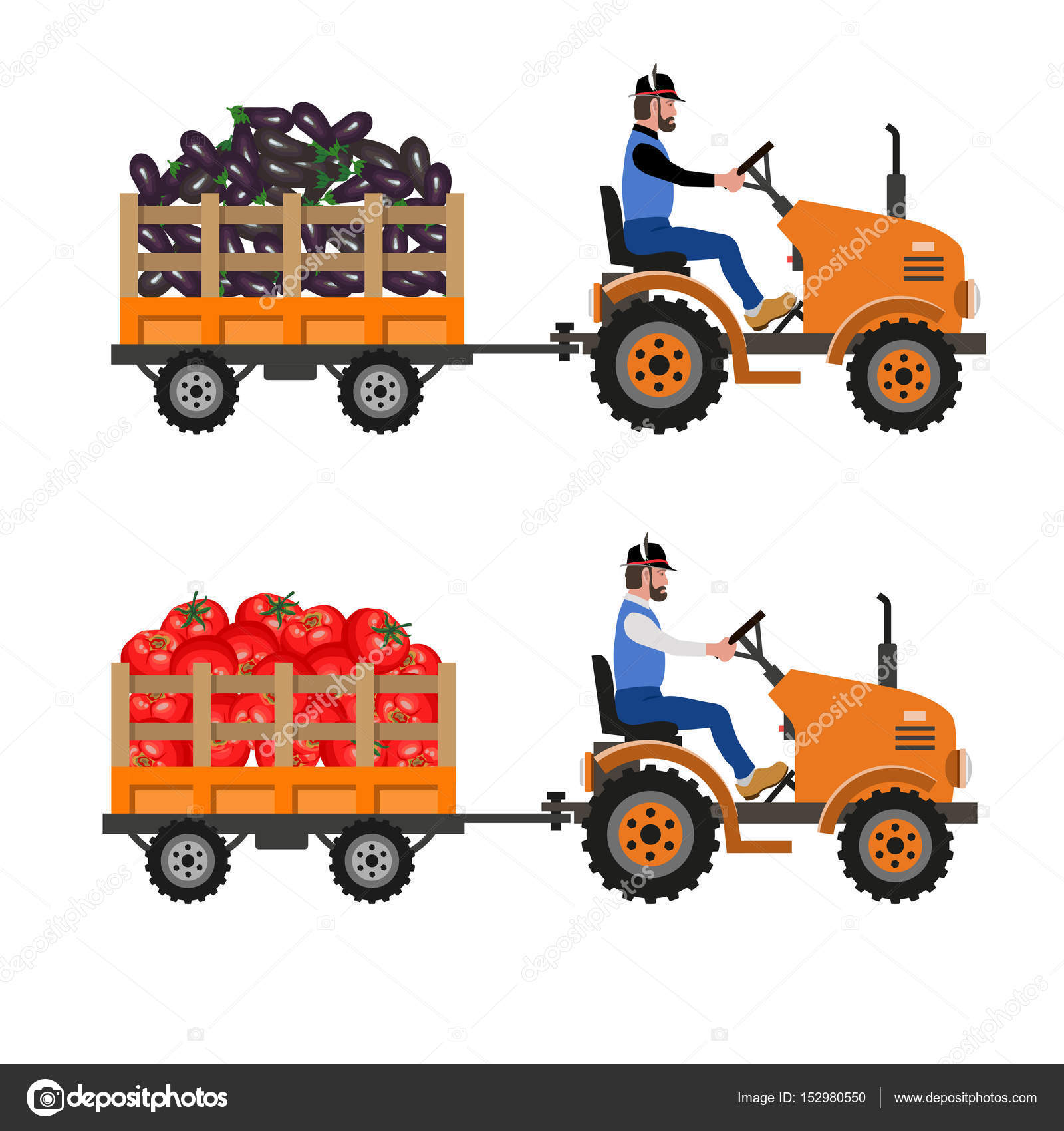 Farm tractor with trolley Stock Vector Image by ©newgena 152980550