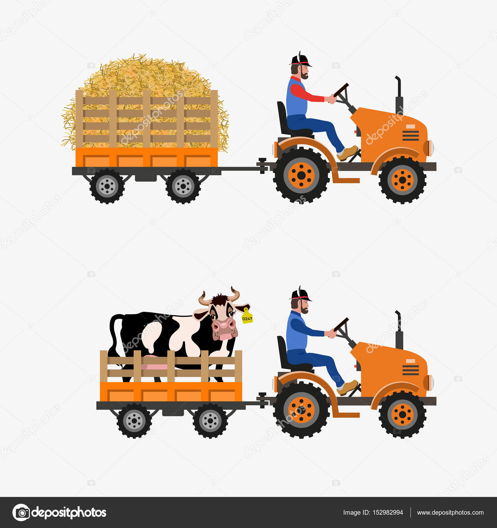 Farm tractor with trolley Stock Illustration by ©newgena 152982994