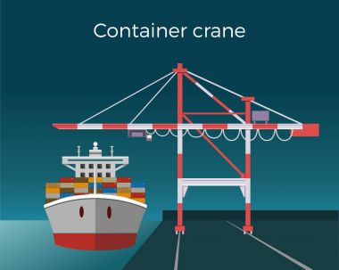 Container ship and container crane clipart
