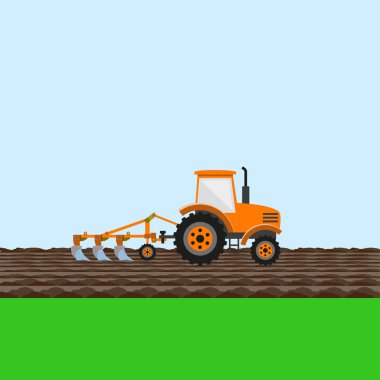 Tractor with plow in field clipart