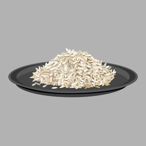 Arroz en plato negro — Vector de stock