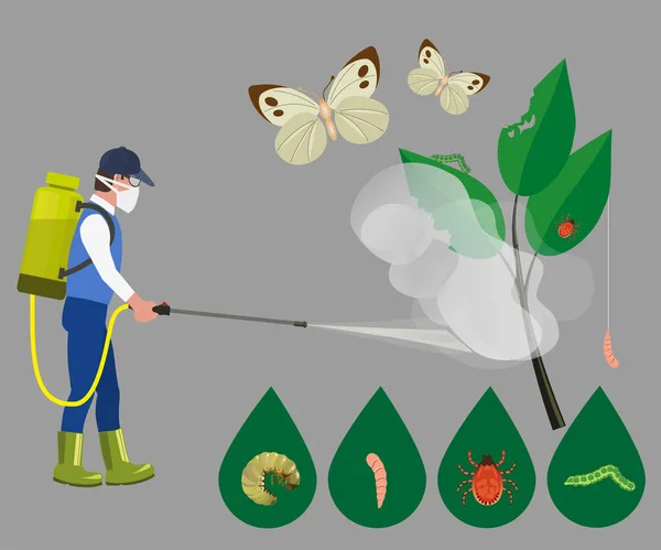 Farmer rocía pesticida — Vector de stock