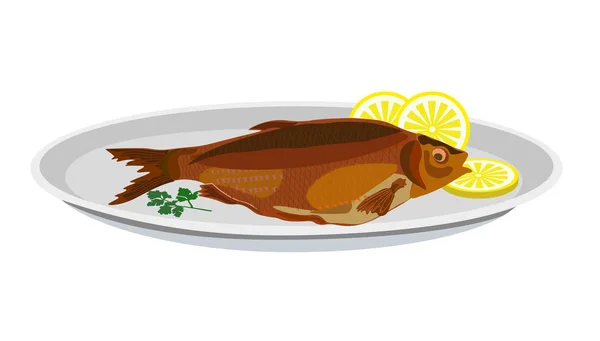 Pescado frito y limón — Vector de stock