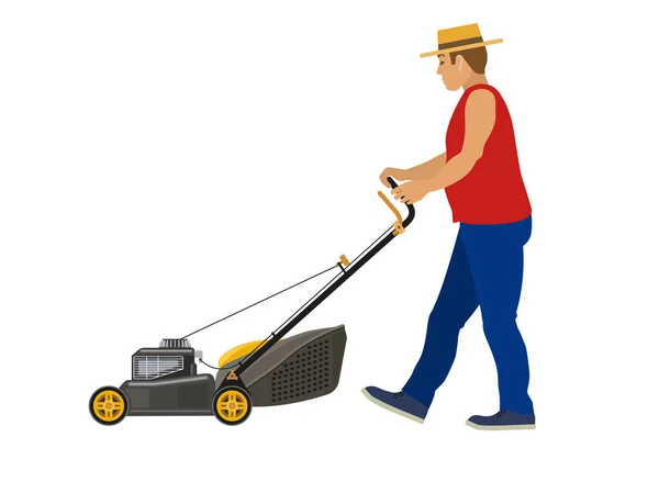 Man with lawn mower — Stock Vector