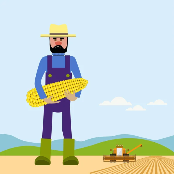 Фермер держит кукурузу — стоковый вектор