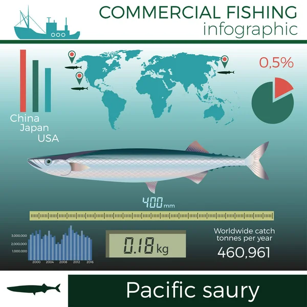 Infografía de pesca comercial . — Vector de stock