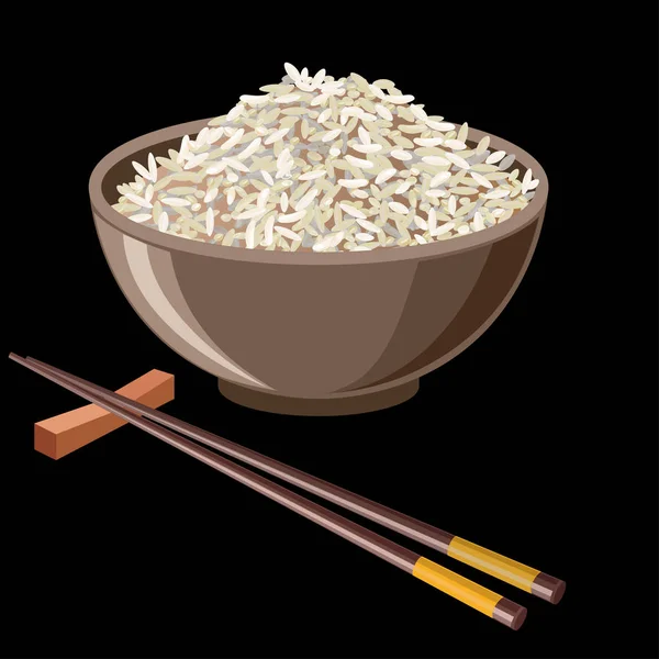 Tazón de arroz con palillos — Vector de stock