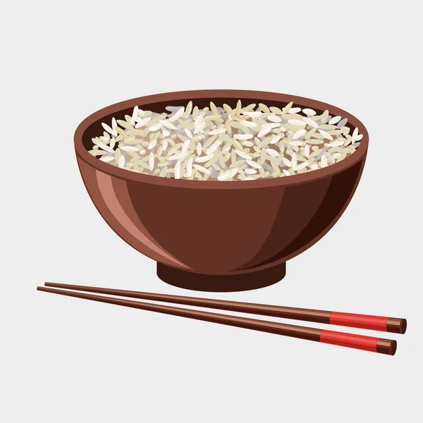 Tazón de arroz con palillos — Vector de stock