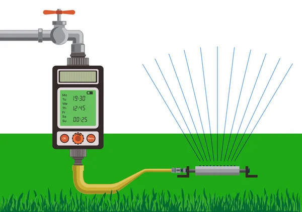 Лікування газону за допомогою таймера води — стоковий вектор