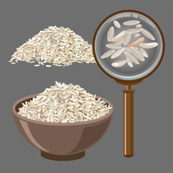 Pilha de arroz e lupa —  Vetores de Stock