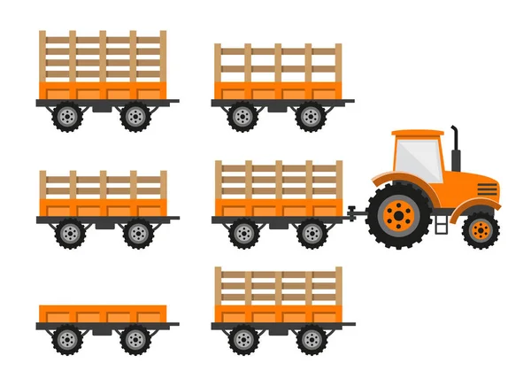 Tractor naranja con remolques — Vector de stock