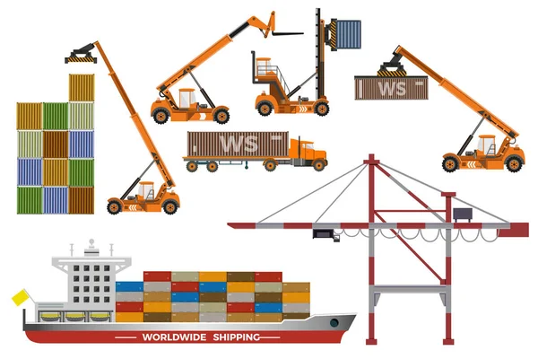 Containerfartyg och lyftutrustning. — Stock vektor