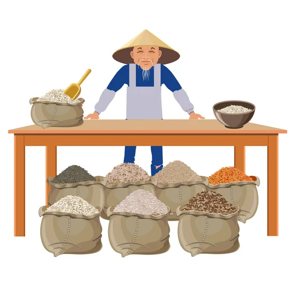 Landwirt verkauft Reis — Stockvektor