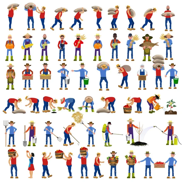 Vector farmers in various poses. — Stock Vector