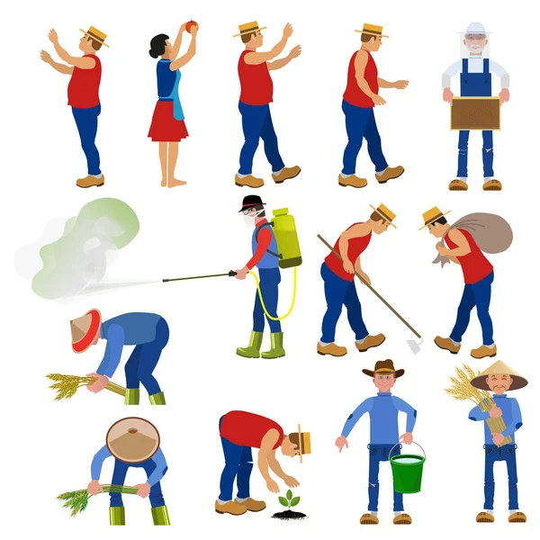 Vector farmers in various poses. — Stock Vector