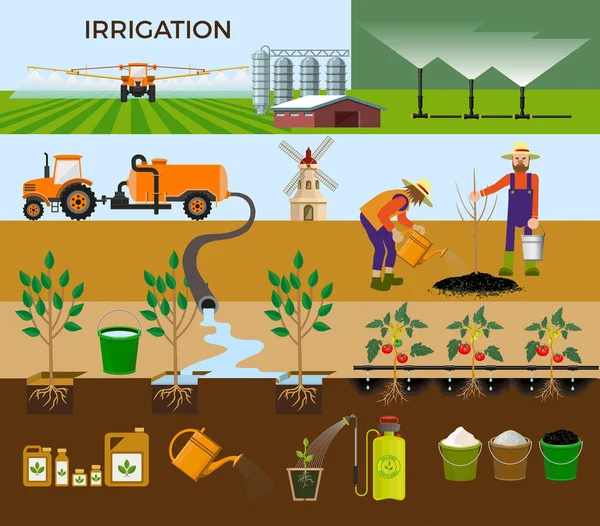 Set of vector illustrations for irrigation — Stock Vector