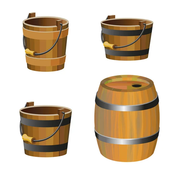 Conjunto de baldes de madeira — Vetor de Stock