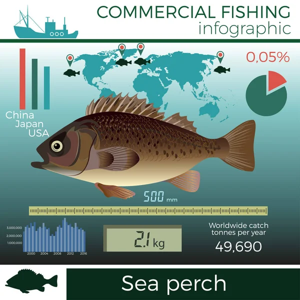 Infográfico de pesca comercial . — Vetor de Stock