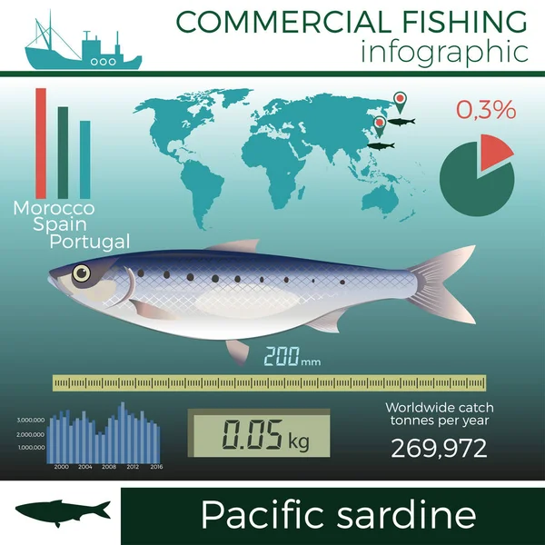 Infografía de pesca comercial . — Vector de stock