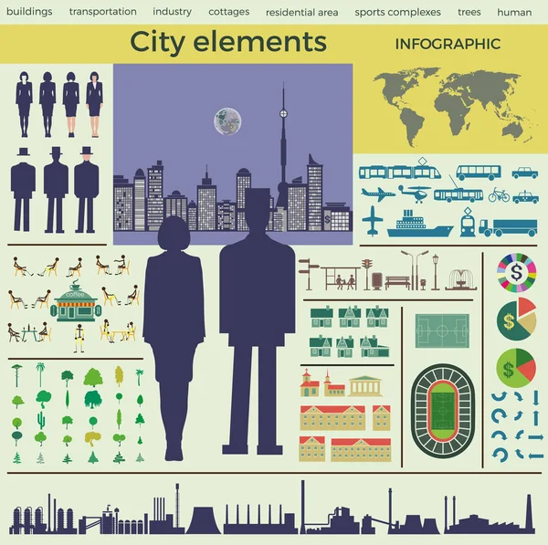 Elementos de ciudad vector — Vector de stock