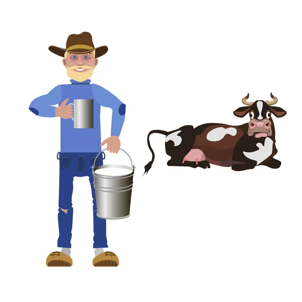 Lechero y vaca — Vector de stock