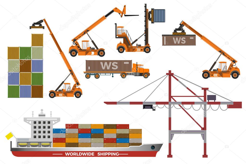 Container ship and lifting equipment.
