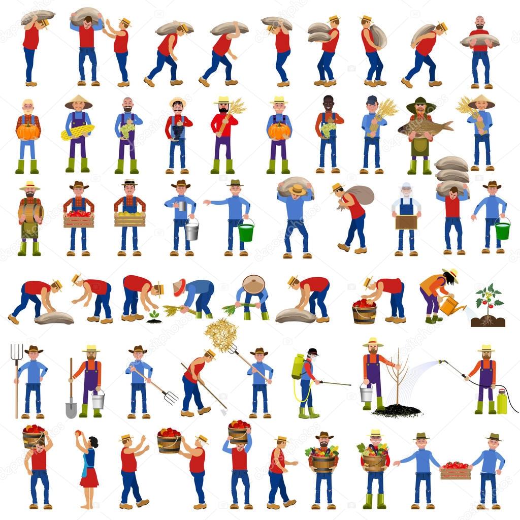 Vector farmers in various poses.