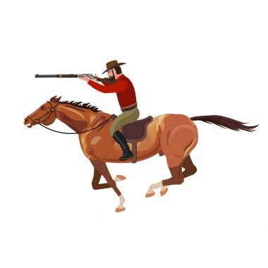 Cowboy aiming rifle from horse vector