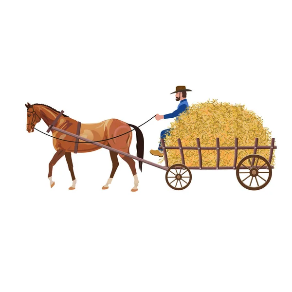 Agricultor con carro de heno — Vector de stock