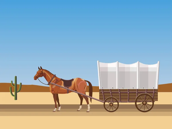 Horse-drawn covered wagon Vector Graphics
