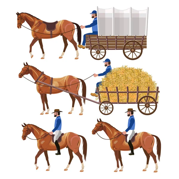 Horse carriage and riders. Royalty Free Stock Vectors