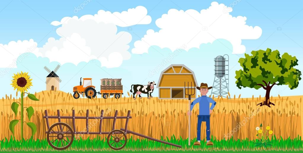 Farmer on farm background