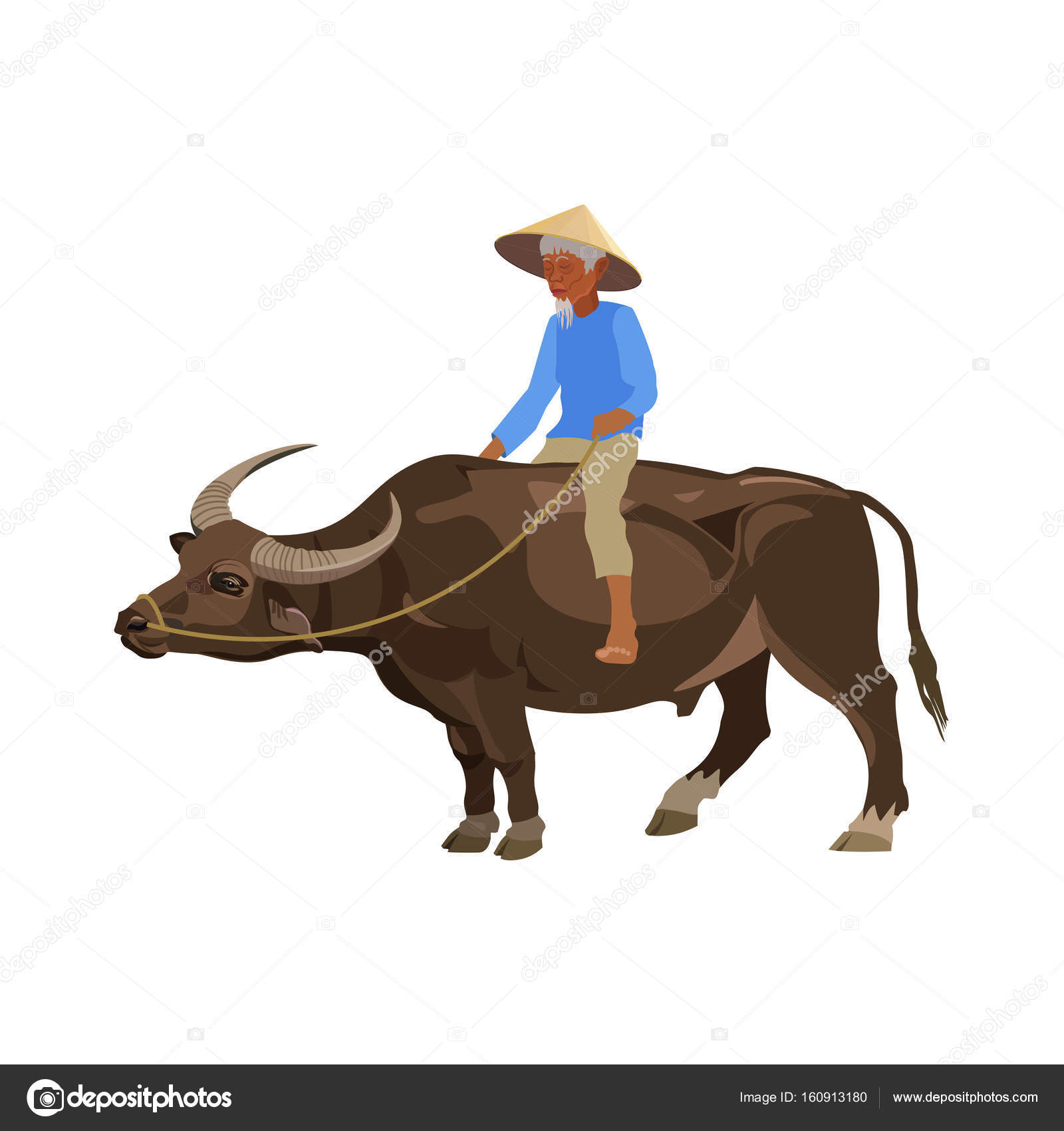 Man riding water buffalo Stock Vector by ©newgena 160913180