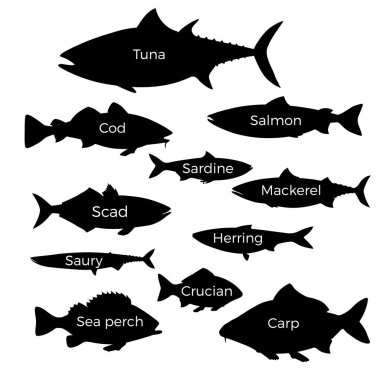 Set of fish silhouettes clipart